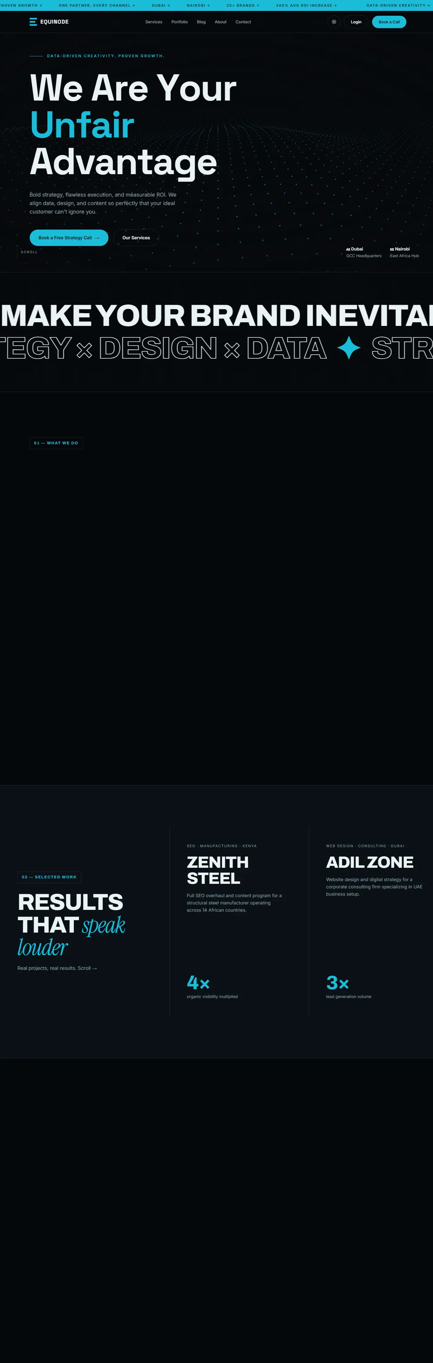 Equinode agency website, desktop view