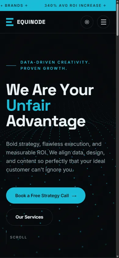 Equinode agency website, mobile view