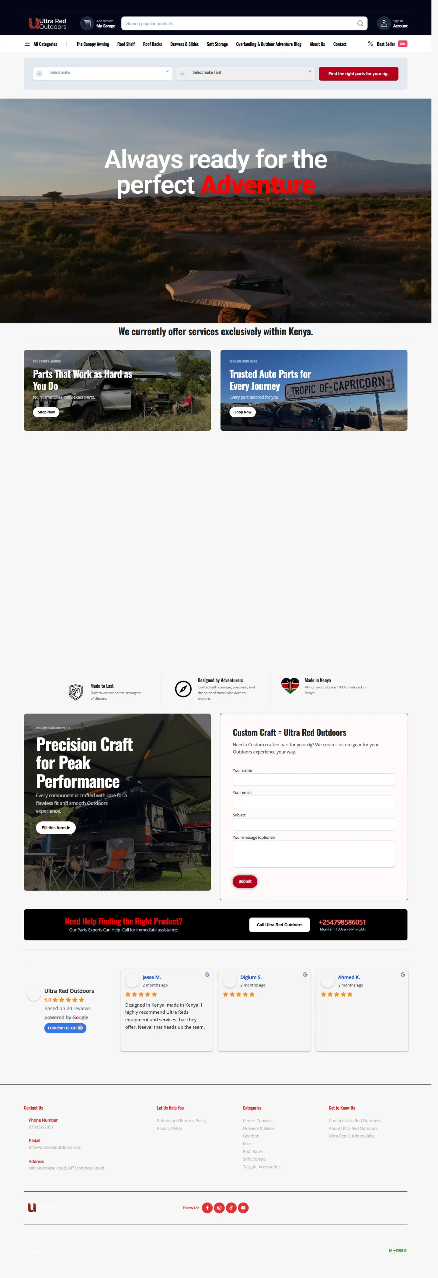 Ultrared Outdoors website, desktop view