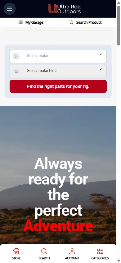 Ultrared Outdoors website, mobile view