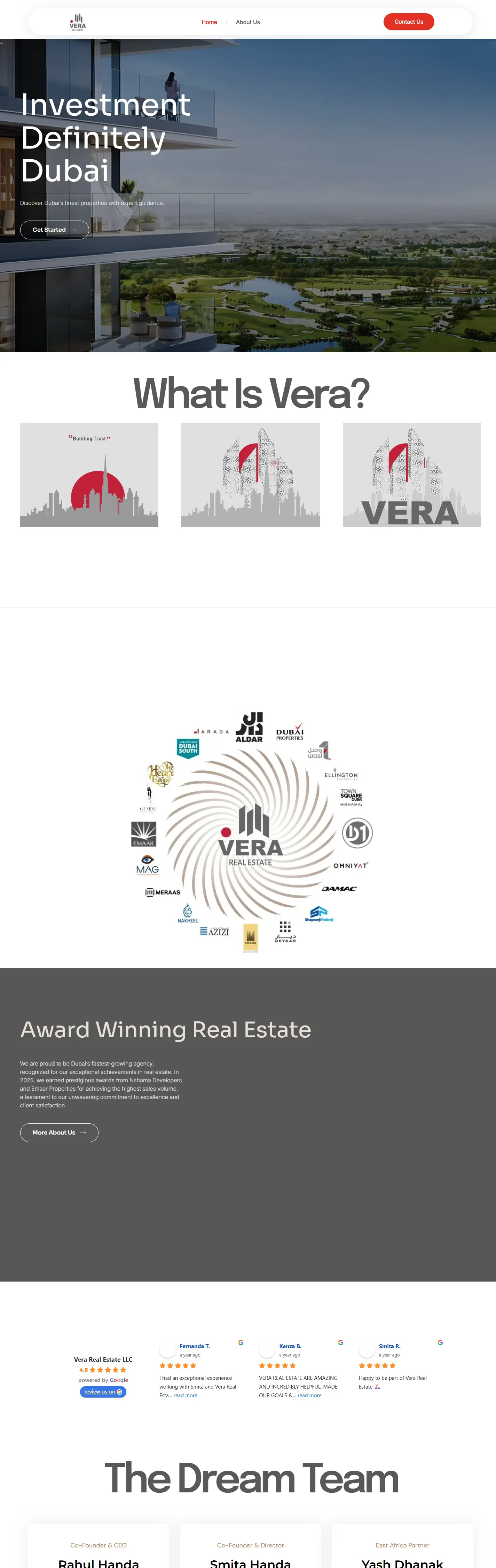 Vera Real Estate website, full desktop view