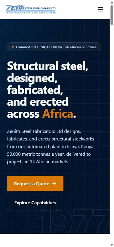 Zenith Steel website, mobile view